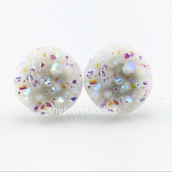 3 for 15🎀Opal white faux Druzy studs - Picture 3 of 9